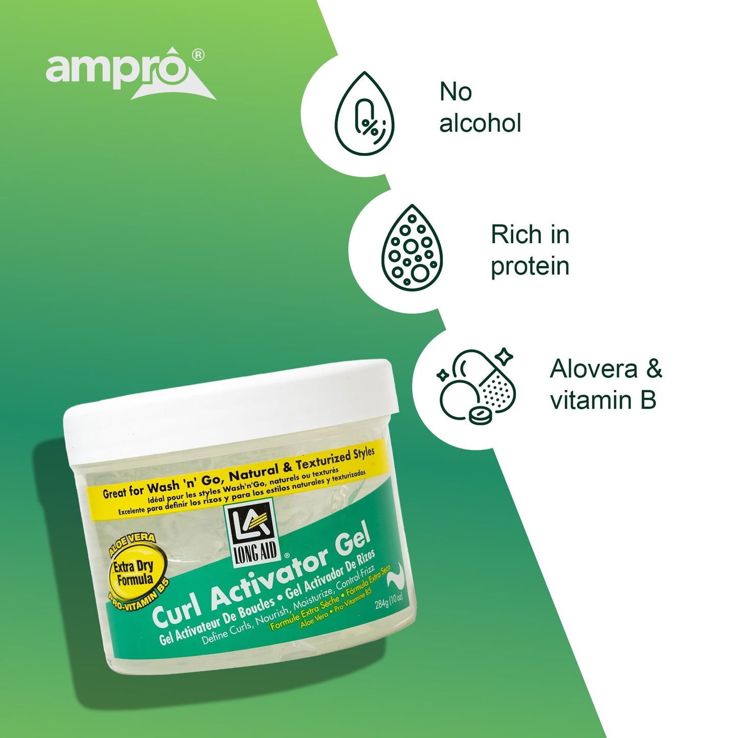 AmPro Long-Aid Activator Gel - Enriched with Aloe Vera, Protein, and Vitamin B Complex - Brings Essential Moisture to Strands - Defines Your Natural
