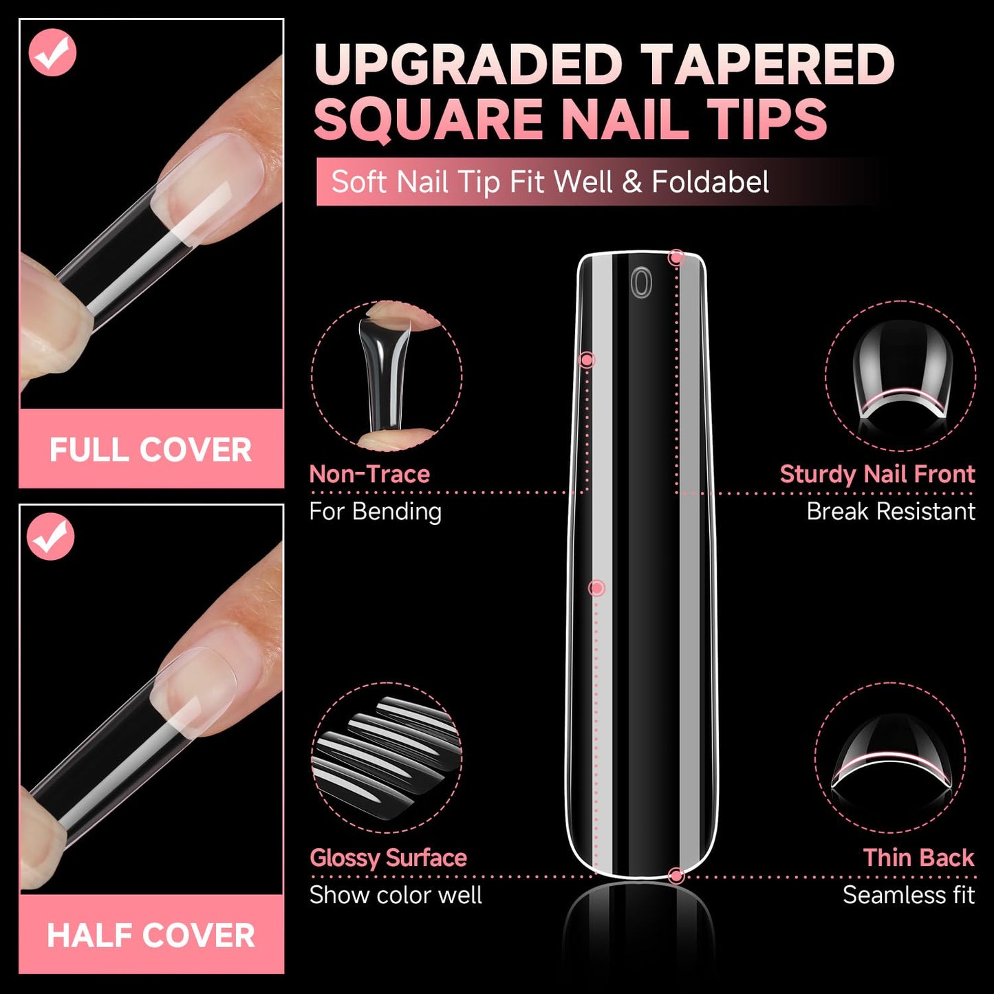UNA GELLA Nail Tips Square Fake Gel Nails Tips 120 PCS No C Curve XXL Extra Long Full Cover Square Straight Curved Tapered Acrylic Nails for Press on Beauty and Personal Care UNA GELLA