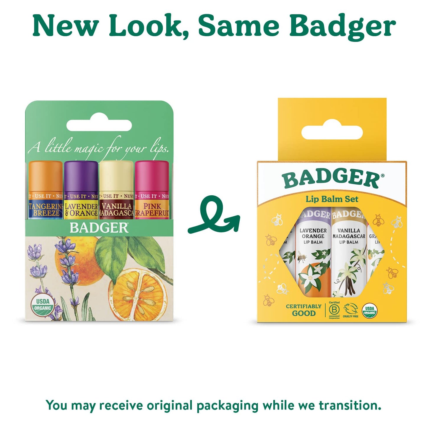 Badger Classic Organic Lip Balm Set - Yellow Box, Light Silky Long Lasting Lip Moisturizer Gift Set, All Natural Lip Balm Variety Pack Lip Set