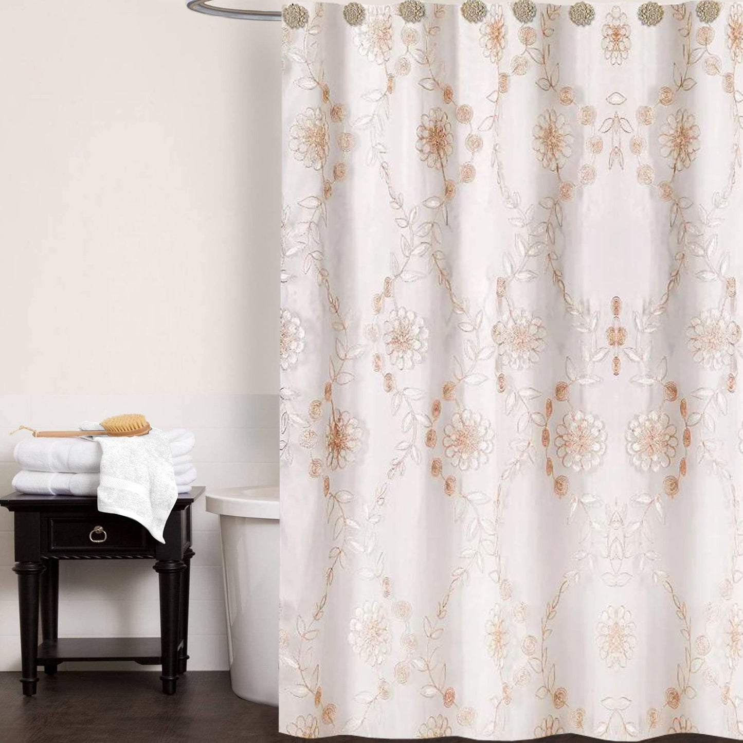 Popular Bath Shower Curtain Rose Vine, Beige-Taupe
