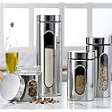 Quality 4pc Stainless Steel Canister Set for Kitchen Counter with Glass Window & Airtight Lids, Food Storage Containers, Pantry Storage…