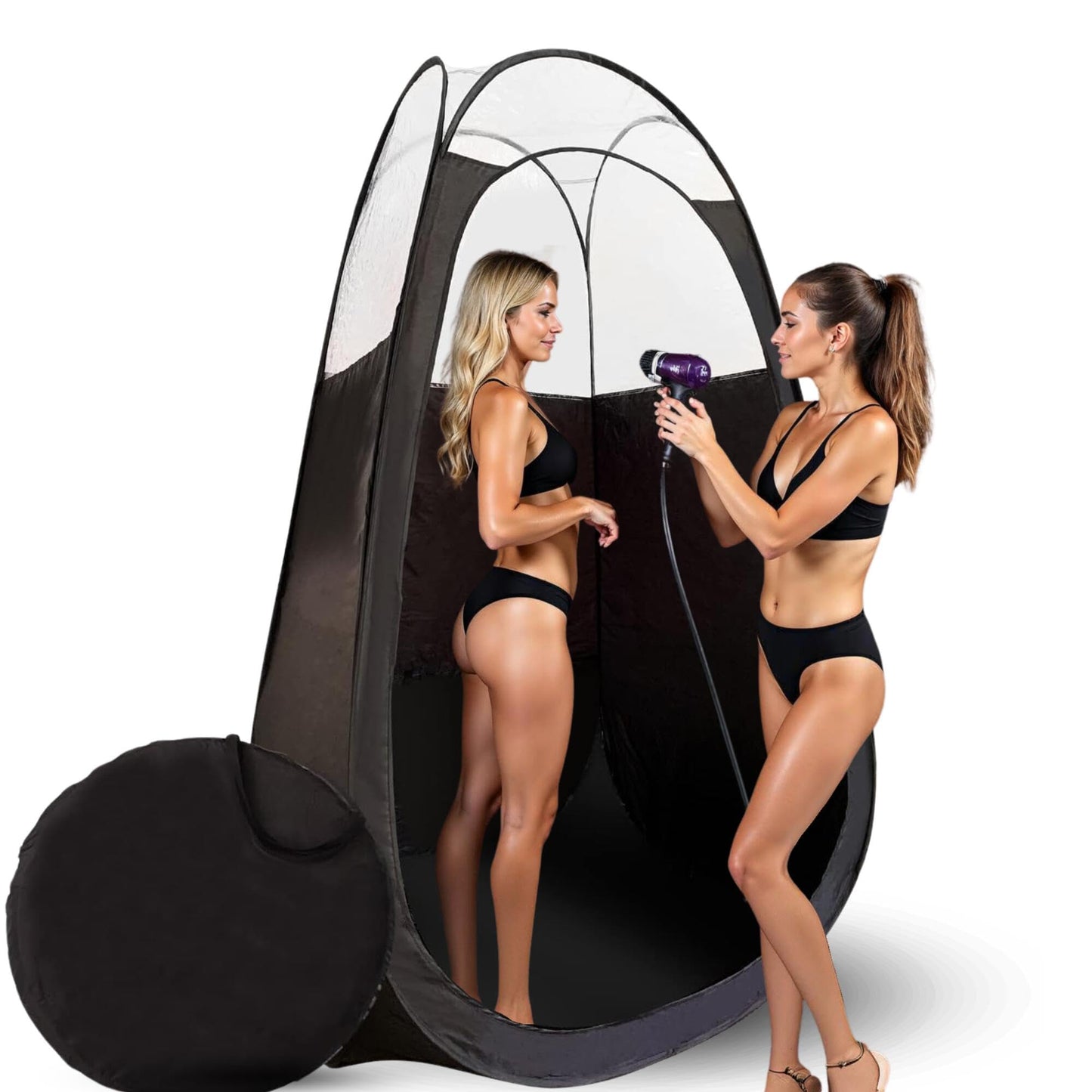 KobbTan Large Deluxe Spray Tan Tent - Pop Up Tent Portable Tanning Booth with Carry Case - Clear Window for Perfect Spray Tanning - Extraction Fan