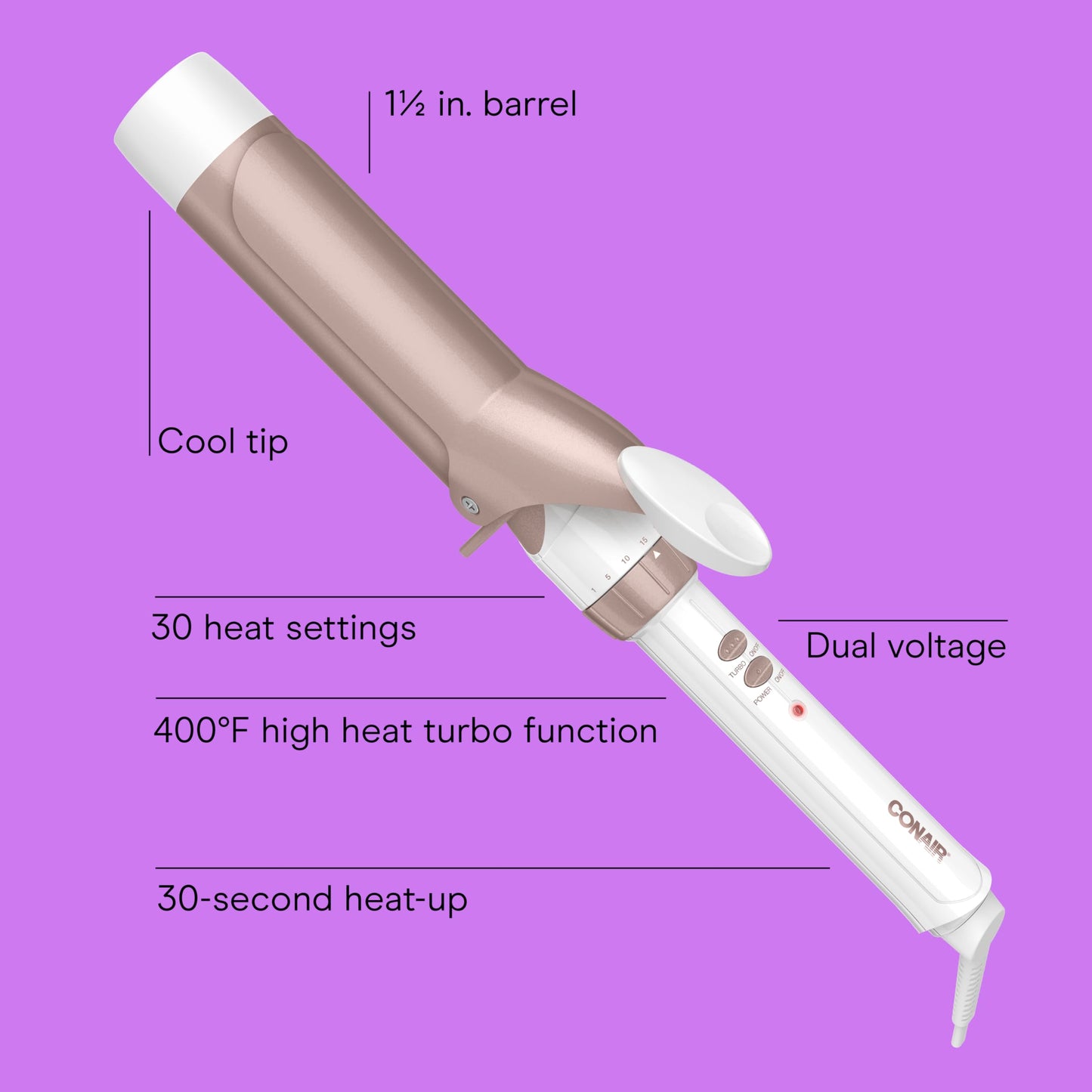 Conair Double Ceramic 1-1/2 Inch Curling Iron, 1.5-Inch Barrel Creates Soft Waves and Curls, Hair Curler for Use on Medium and Long Hair, White