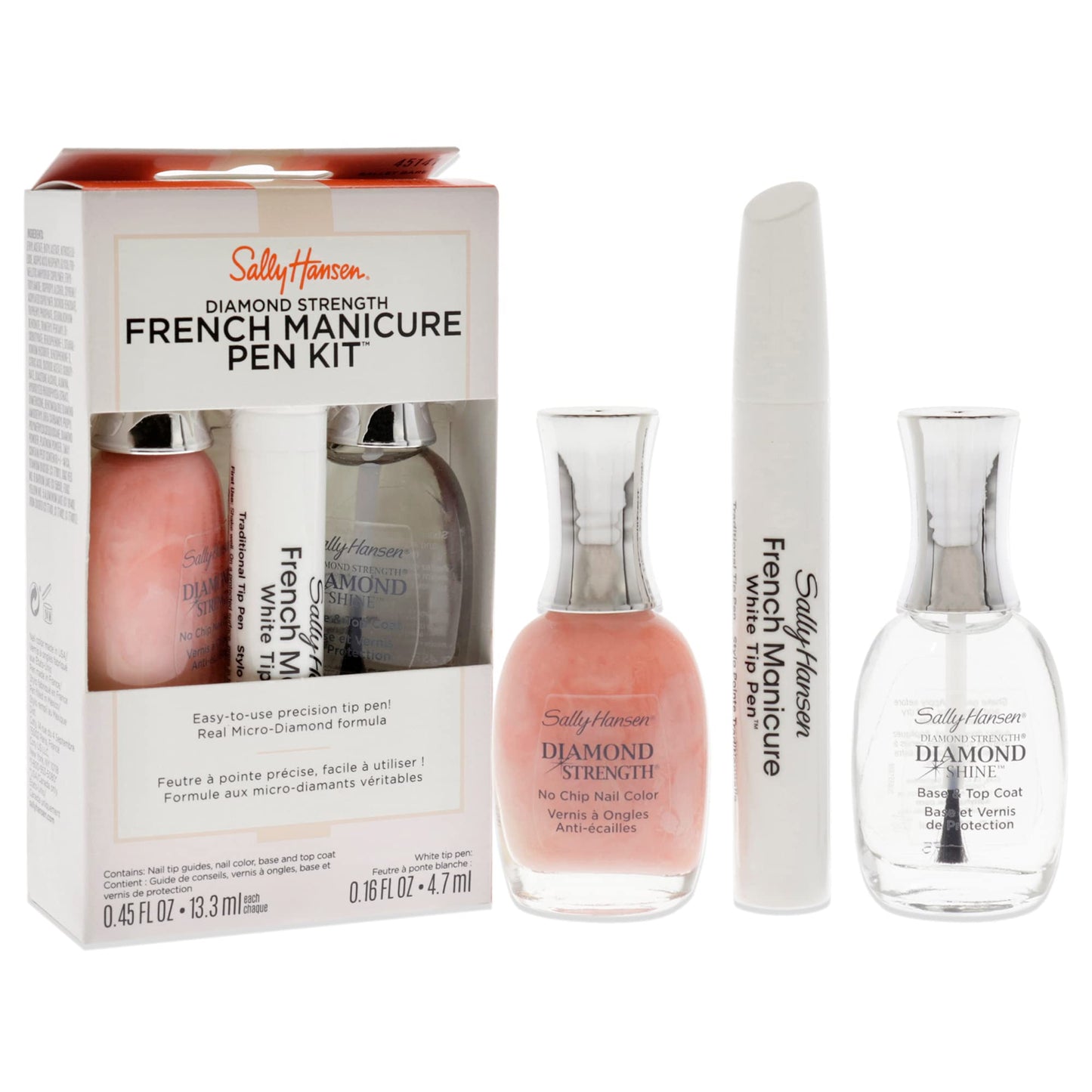 Sally Hansen Diamond Strength French Manicure Set - 45141 Ballet Bare 0.45oz Nail Polish - 3227 Ballet Bare, 0.45 Base and Top Coat, 0.16oz Precision