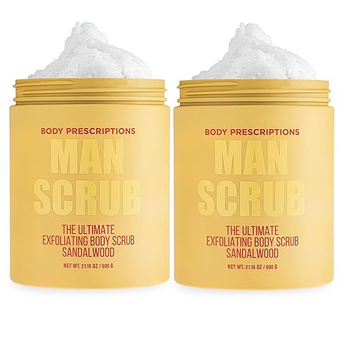 Body Prescriptions Men’s Exfoliating Body Scrub - Ultimate Skin Cleansing Wash in Jar with Twist-Top Lid, For All Skin Types, 21 Ounce (Pack of 2)