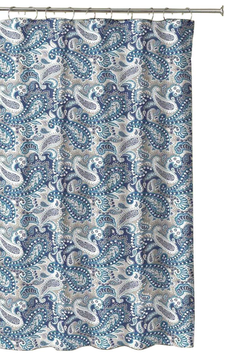 Home Decor Paisley Fabric Shower Curtain: Marine Navy Blue Taupe Beige White