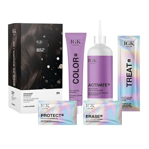 IGK Permanent Hair Color Kit | 5N Back To Brown Natural Brown | Salon-Quality Permanent Hair Dye | 100% Gray Hair Coverage | Ammonia-Free Color