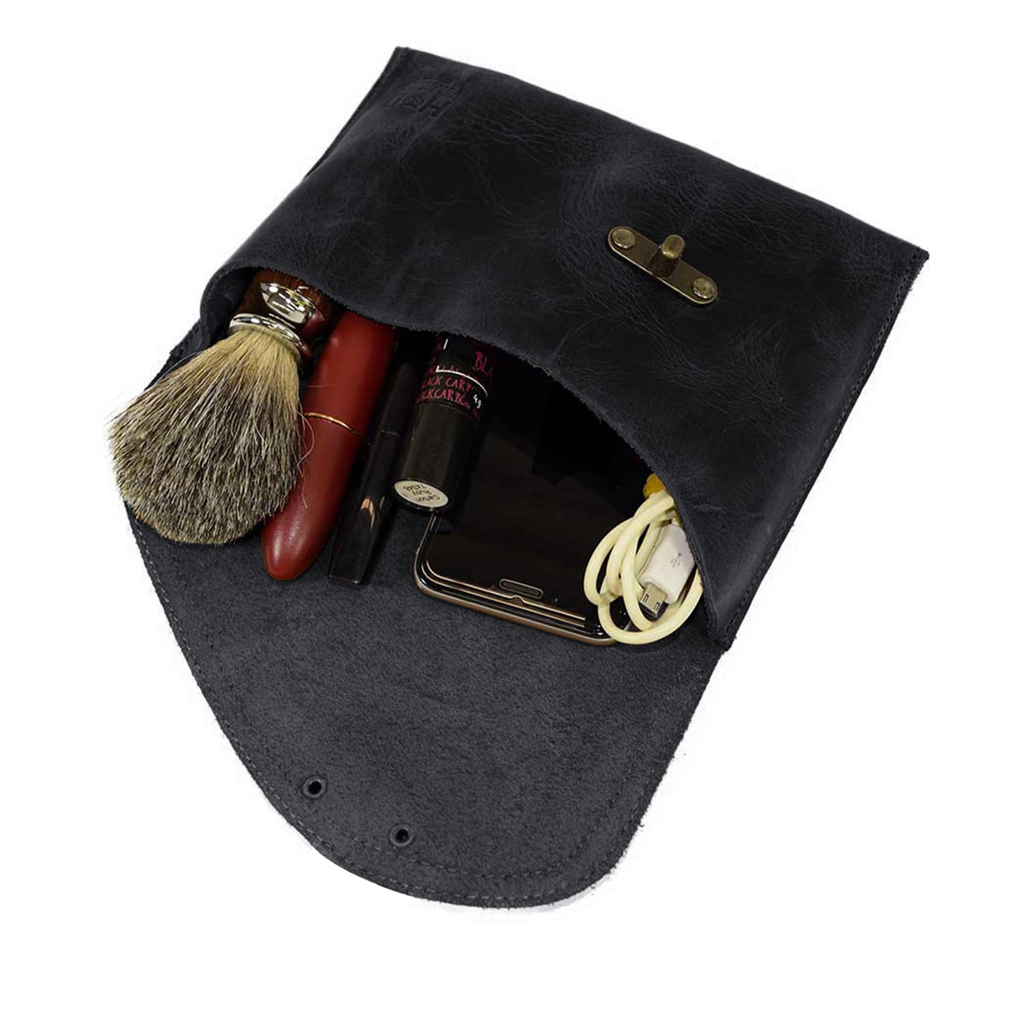 Hide & Drink, Petit Travel Vintage Clutch Bag Handmade from Full Grain Leather, Women's Fashion (Charcoal Black)