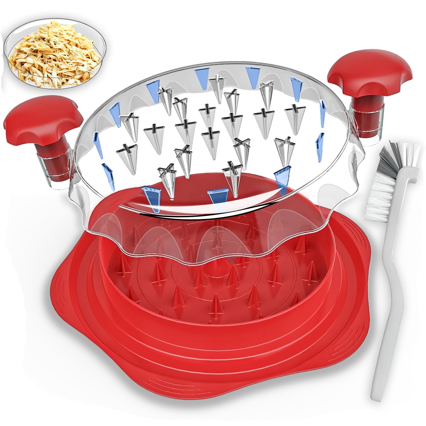 Large Chicken Shredder Tool – 10" BPA-Free Manual Meat Shredder for Chicken, Pork & Beef, Anti-Slip Ergonomic Handle, Brush Included, Red