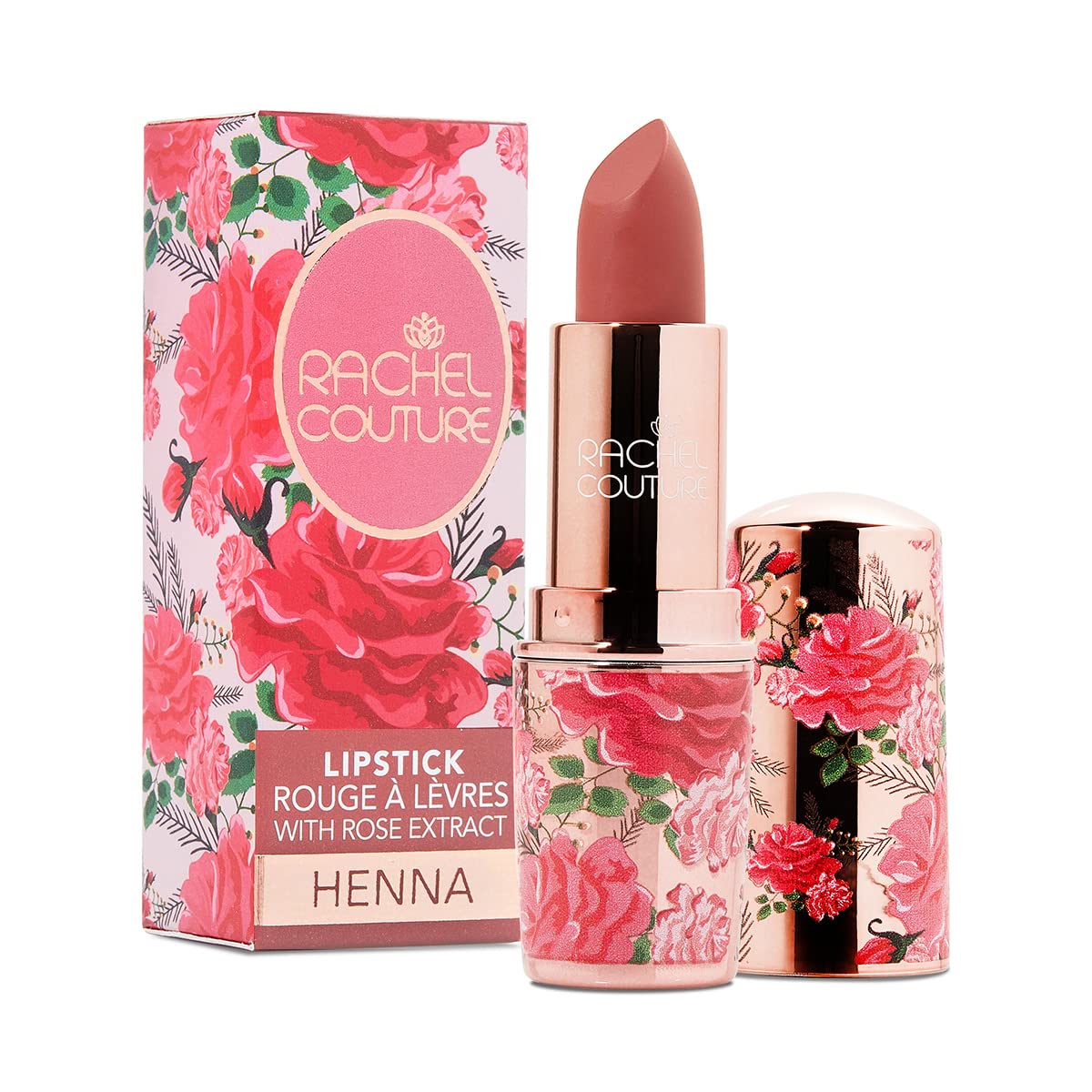 Rachel Couture Matte Lipstick with High Impact Color | Vegan & Cruelty Free | Infused with Rose Extract - 0.12 Oz - Henna