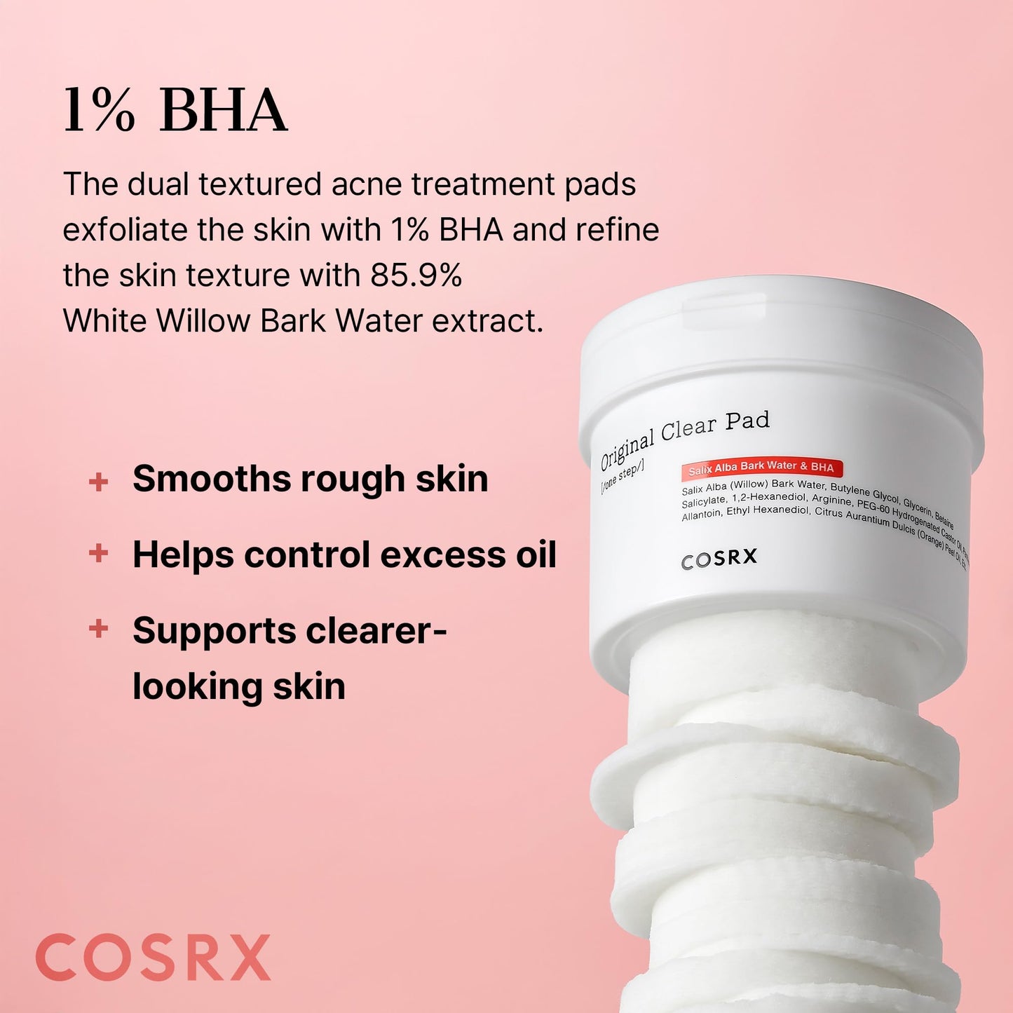 COSRX BHA Toner Pads, 70 Sheets, Exfoliating Pads for Dead Skin & Blackheads, Minimize Pores, Prevent Breakouts, Smooth Skin Texture, Korean Skin