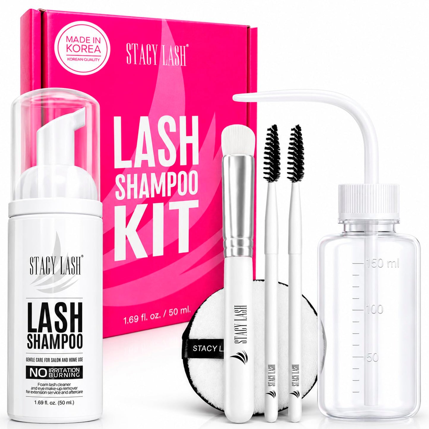 STACY LASH Lash Shampoo 50ml Kit Korean Makeup Remover with Eye Lash Spoolies & Rinse Bottle & Cleansing Pad & Brush for Eyelash Extensions & Clusters Beauty and Personal Care STACY LASH Default Title