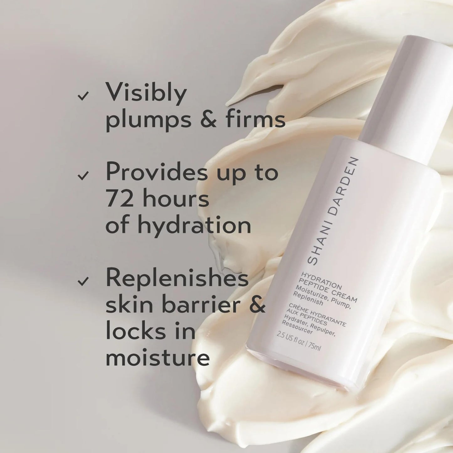 Shani Darden Hydration Peptide Cream, Oil-Free Face Moisturizer with Peptides, Squalane, Niacinamide & Ceramides for Normal to Dry Skin, Up to 72