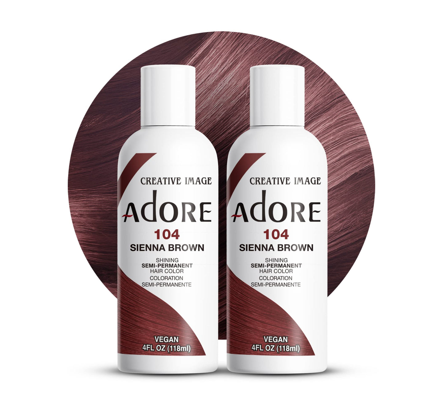 Adore Semi Permanent Hair Color (104 Sienna Brown) (2 Pack) | Vegan & Cruelty-Free Brown Hair Dye | No Ammonia, No Peroxide, No Alcohol | 4 Fl Oz