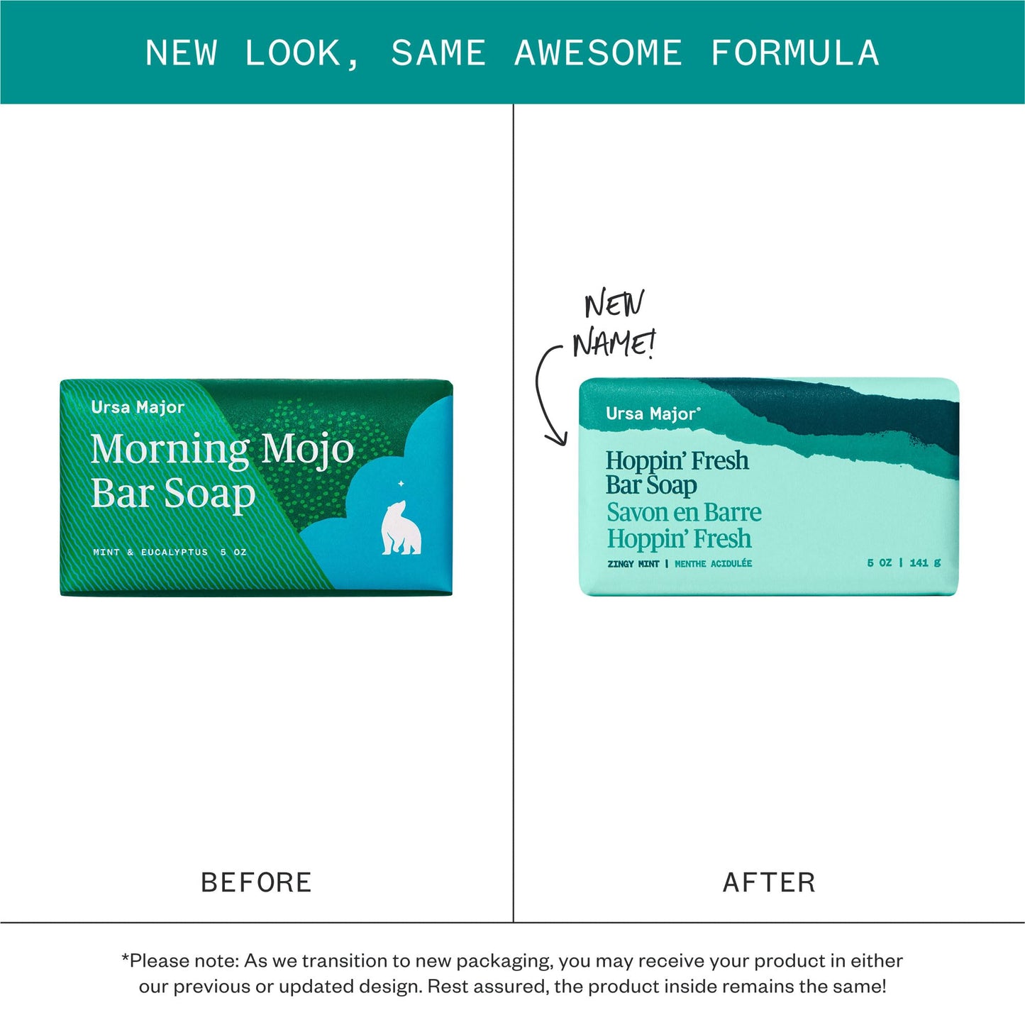 Ursa Major Hoppin' Fresh Bar Soap | Formerly Known As Morning Mojo Bar Soap | Natural, Exfoliating Soap with Peppermint, Eucalyptus and Rosemary |