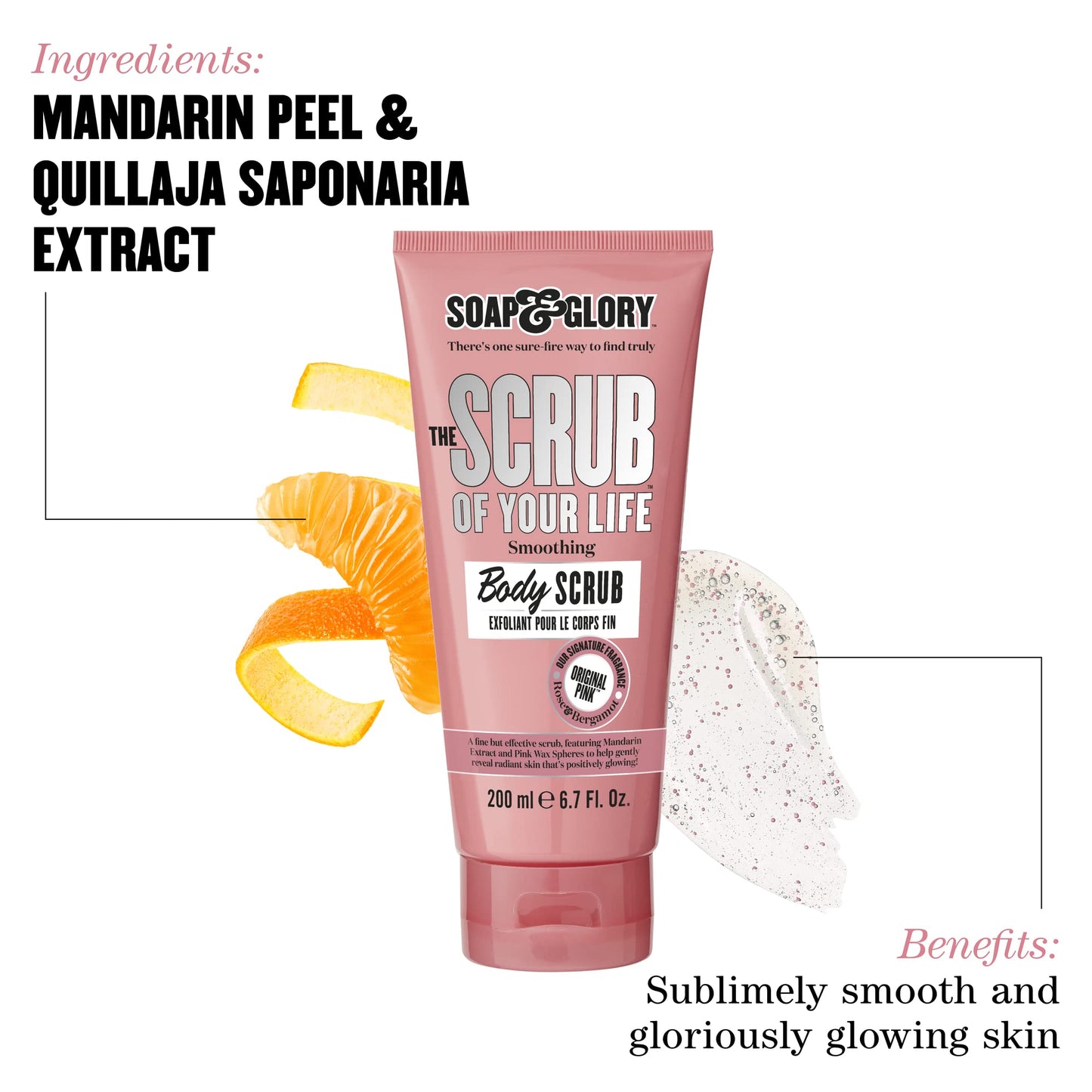 Soap & Glory Original Pink The Scrub Of Your Life Exfoliating Body Scrub - Smoothing & Buffing Vegan Scrub - Rose & Bergamot Body Polish with Shea