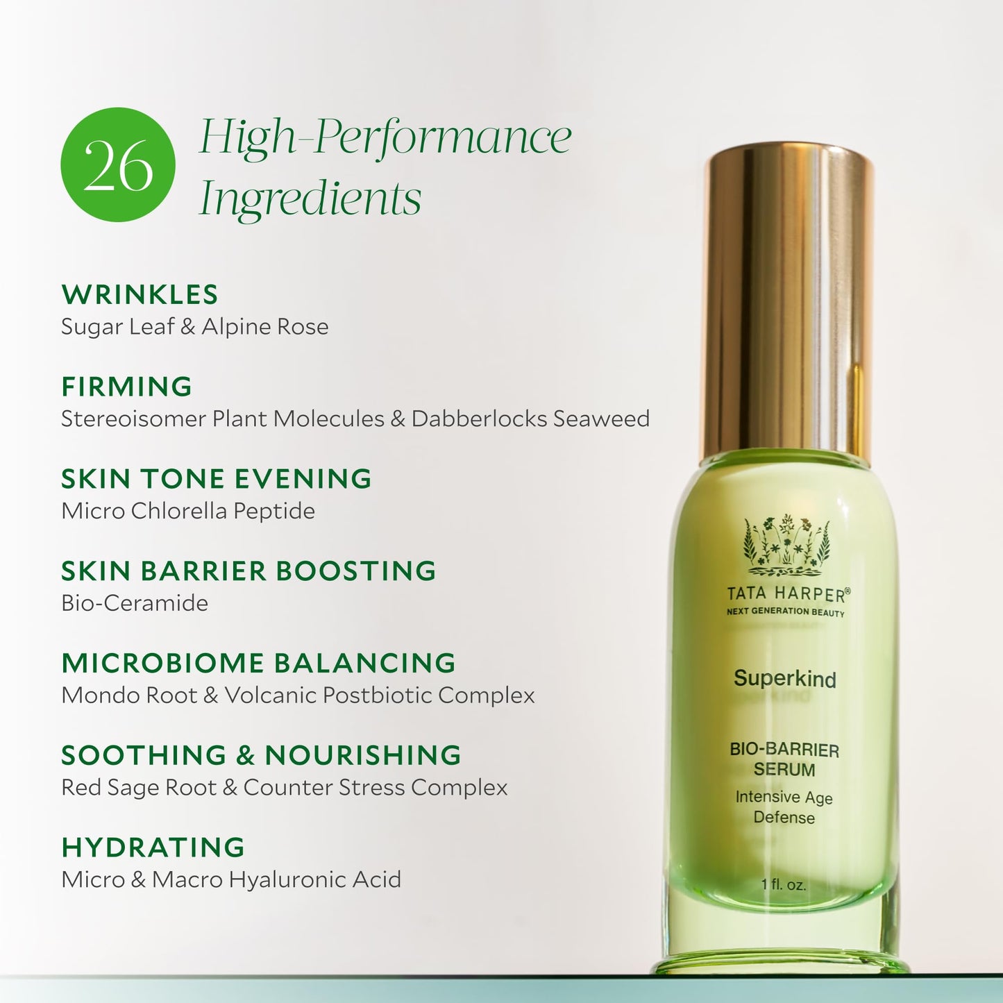 Tata Harper Superkind Bio-Barrier Serum, Anti-Aging Serum for Sensitive Skin, Redness Soothing, Skin Barrier Support, Hypoallergenic, Fragrance Free