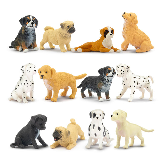 Toymany 12PCS Mini Dog Figurines Playset – Realistic Hand-Painted Puppy Figures, Plastic Animal Toys, Cake Toppers & Gifts for Kids