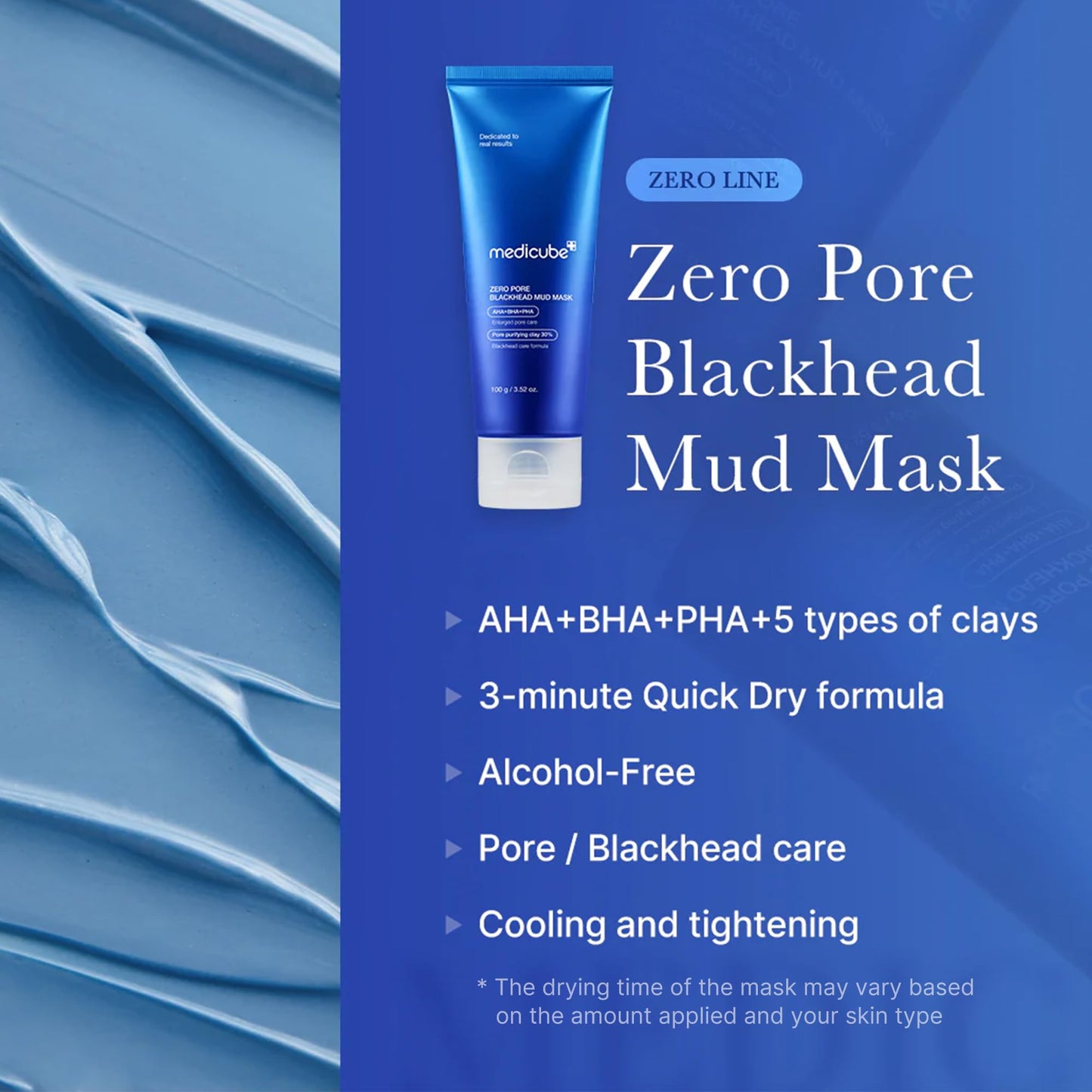 medicube Zero Pore Blackhead Mud Facial Mask - Skin Cooling & Pore Tightening - 3 Minute Quick Dry Formula with AHA, BHA, PHA, and Pore-Purifying Clay Beauty and Personal Care medicube
