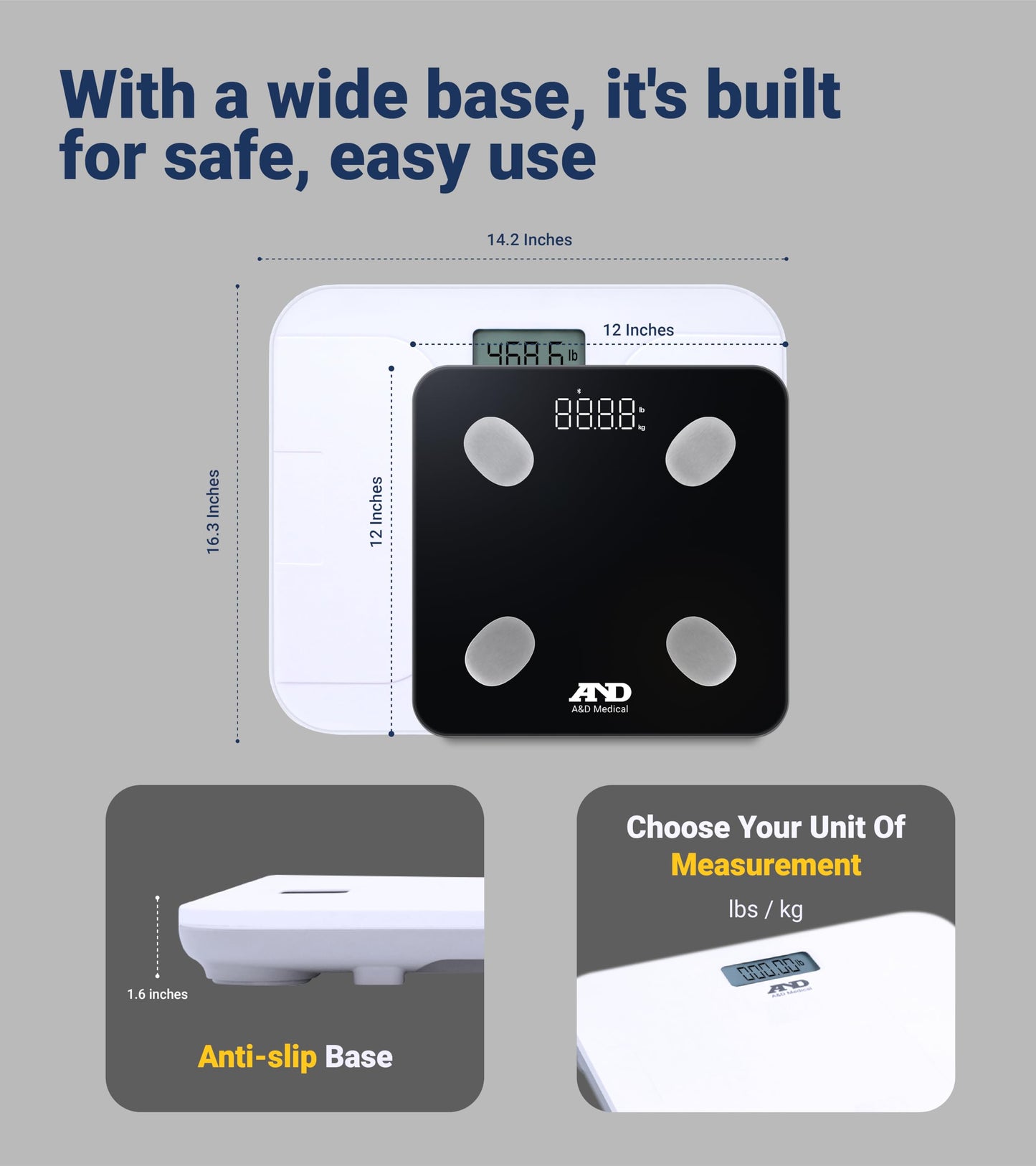 A&D Medical Digital Body Weight Scale, UC-356BLE Bluetooth Bathroom Weight Machine, UltraWide Platform and Large Display, Syncs with A&D App,550lb…