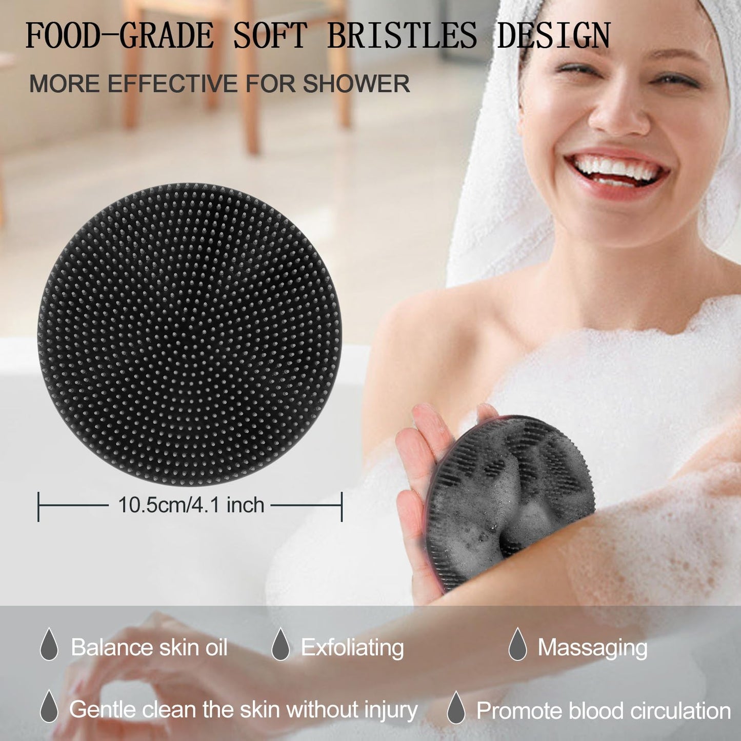 INNERNEED Food-Grade Soft Silicone Body Scrubber Shower Brush Handheld Cleansing Skin Brush, with PP Shower Brush for Exfoliating, Cellulite Treatment Beauty and Personal Care INNERNEED