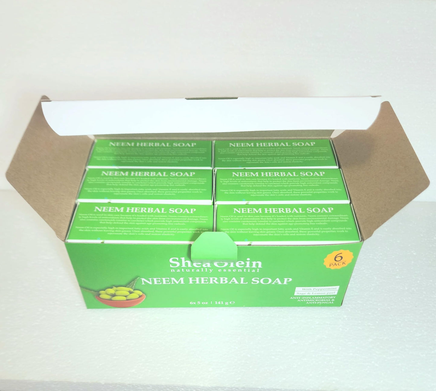 Shea Olein Naturally Essential Neem Herbal Soap With Peppermint Sage & Lemon Peel 6-Pack