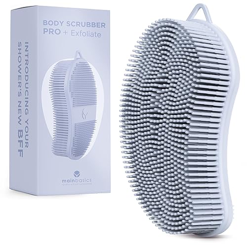 MainBasics Silicone Body Scrubber Dual-Sided Shower Loofah and Exfoliator (Frosted Sky, Exfoliate)