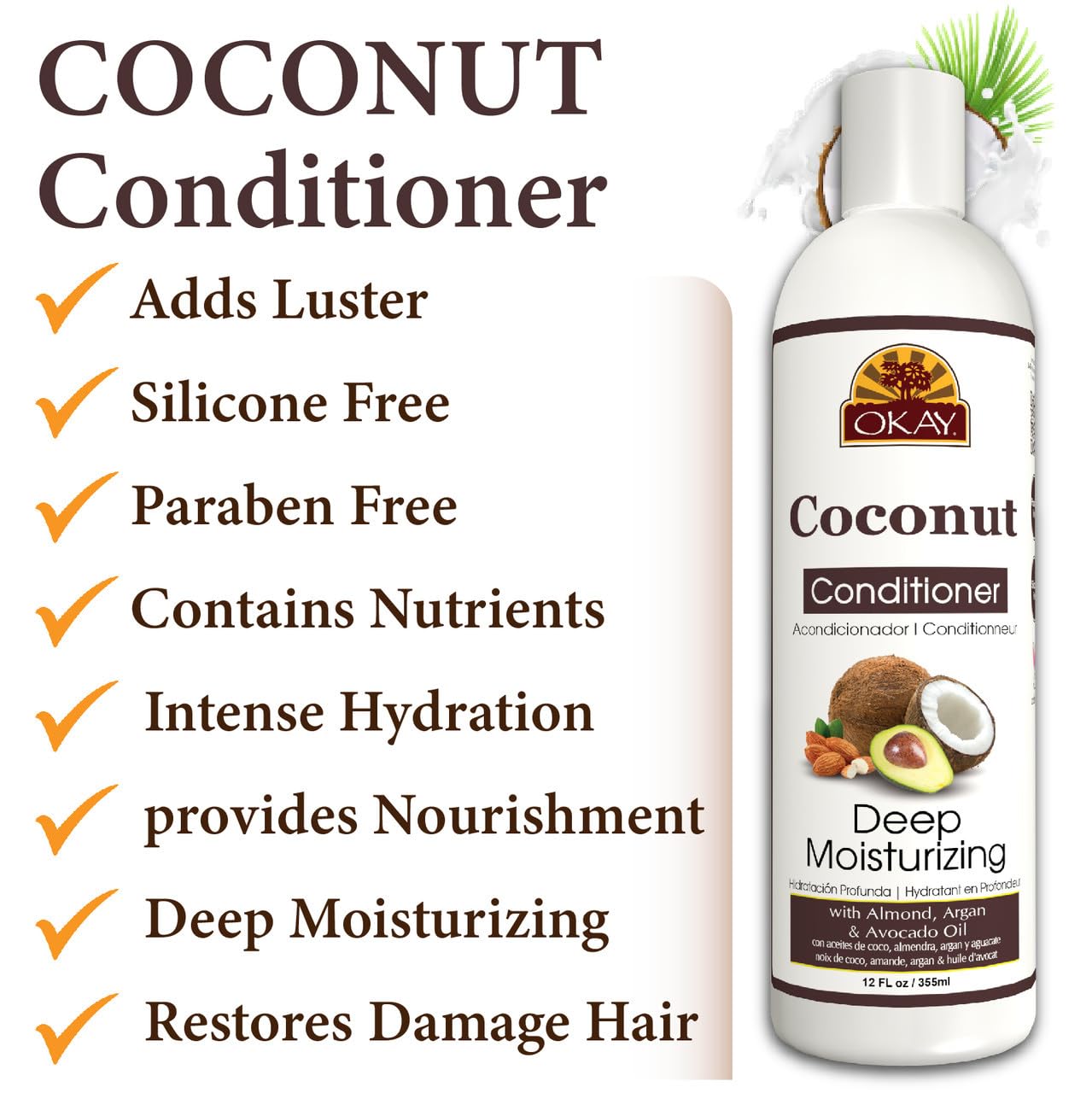 OKAY Coconut Deep Moisturizing Conditioner, 12 Fl Oz