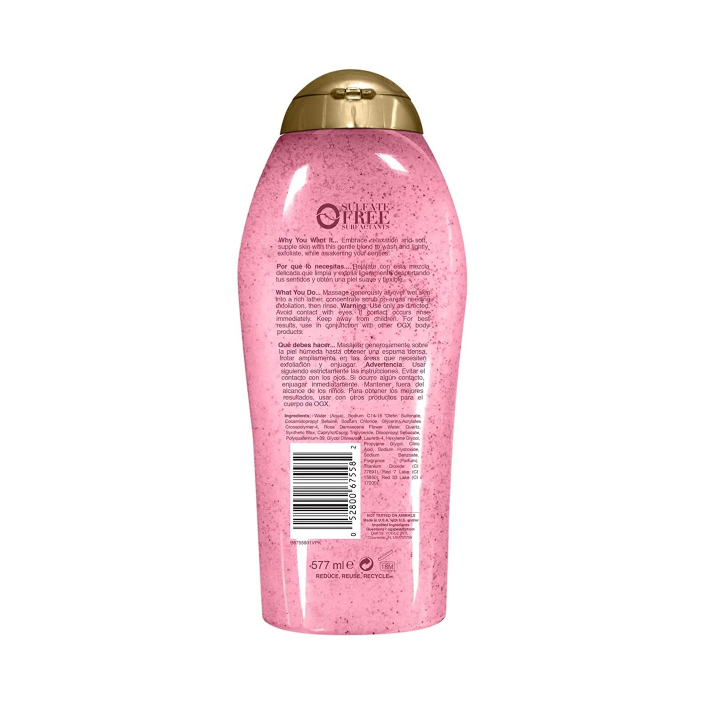 OGX Sensitive + Rose Water & Pink Sea Salt Exfoliating Body Scrub + Rose Quartz, Gentle Exfoliating Daily Body Wash Softens Skin, Body Scrub