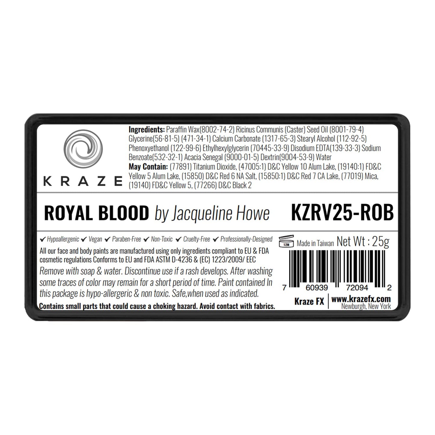 Kraze FX Dome Stroke - Royal Blood (25 gm), Professional 1-Stroke Split Cake, Hypoallergenic, Non-Toxic, Water Activated Face & Body Painting Makeup
