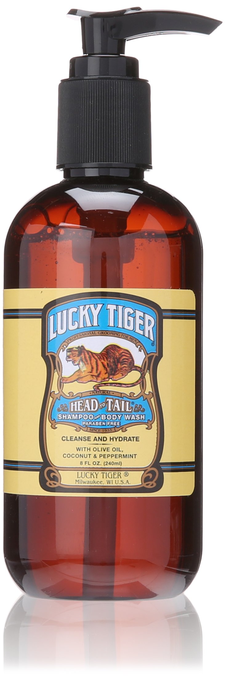 Lucky Tiger Shampoo and Body Wash (8 Oz) - All-in-One Mens Body Wash & Daily Shampoo - Invigorating Peppermint & Rosemary Formula -Sulfate-Free