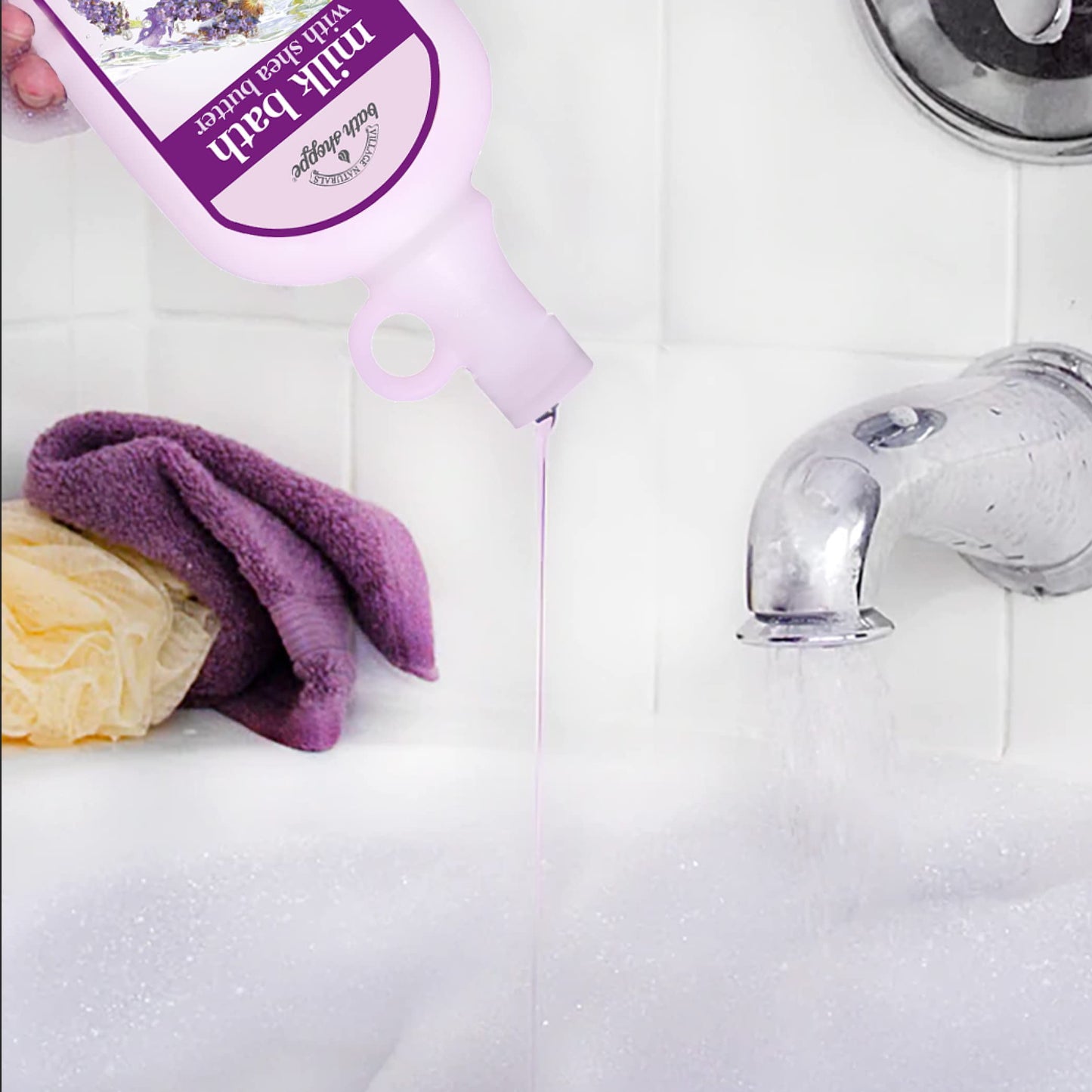Village Naturals Bath Shoppe Moisturizing Lavender Chamomile Milk Bath - Hydrates Skin - Made with Shea Butter and Vitamin E (Pack of 2 Bottles, 28 fl