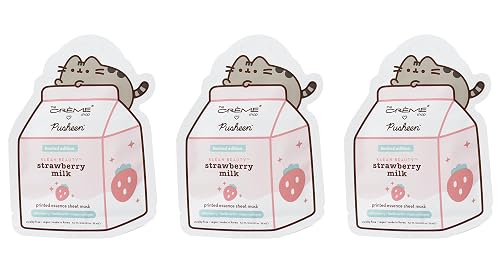 The Crème Shop x Pusheen Printed Essence Sheet Mask - Formulated with Collagen, Lactic Acid, and Strawberry for Glowing, Moisturized Skin (Strawberry