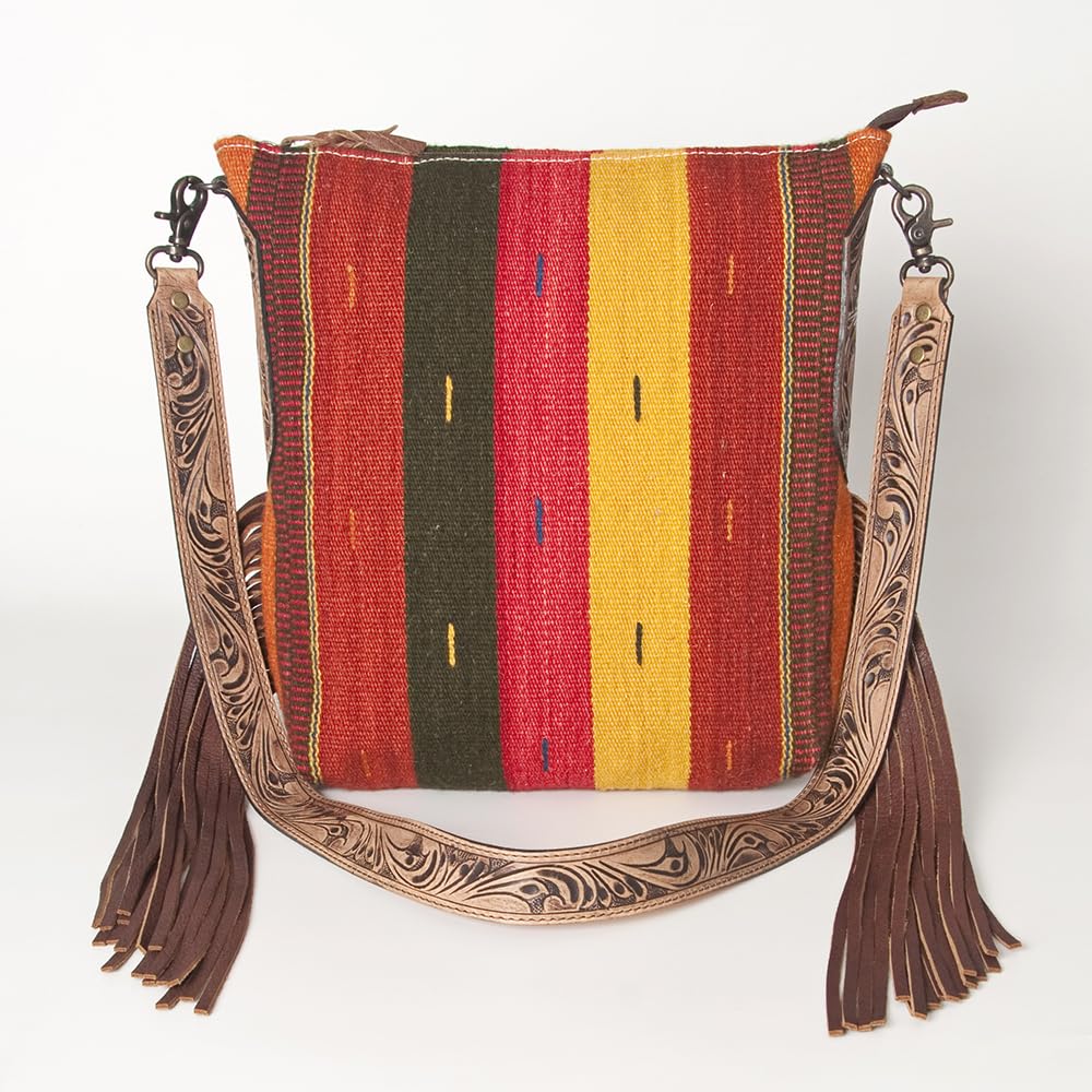 American Darling Large Crossbody Bag Saddle Blanket Fabric Genuine Leather Western Women Handbag Purse | Cute
