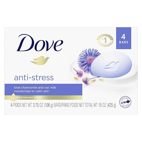 Dove Beauty Bar Gentle Cleanser Moisturizes To Calm Skin Anti-Stress Cream Bar Gentle Bar Soap Cleanser Made With 1/4 Moisturizing Cream 3.75 oz, 4