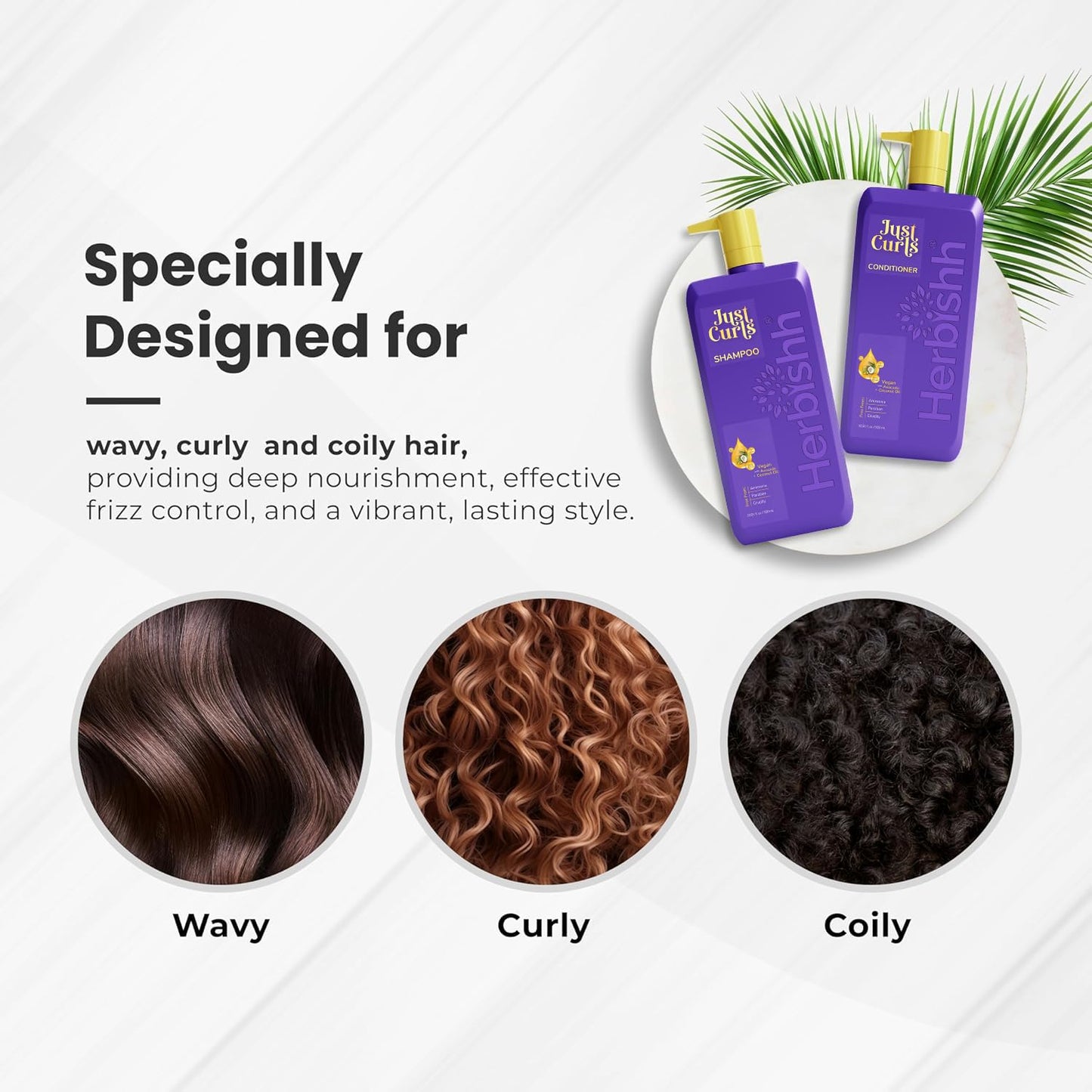 Herbishh Curly Hair Shampoo and Conditioner Set (16.91 oz Each) With Coconut & Avocado Oil for Wavy and Coily, Haircare for Women & Men, Curly Hair