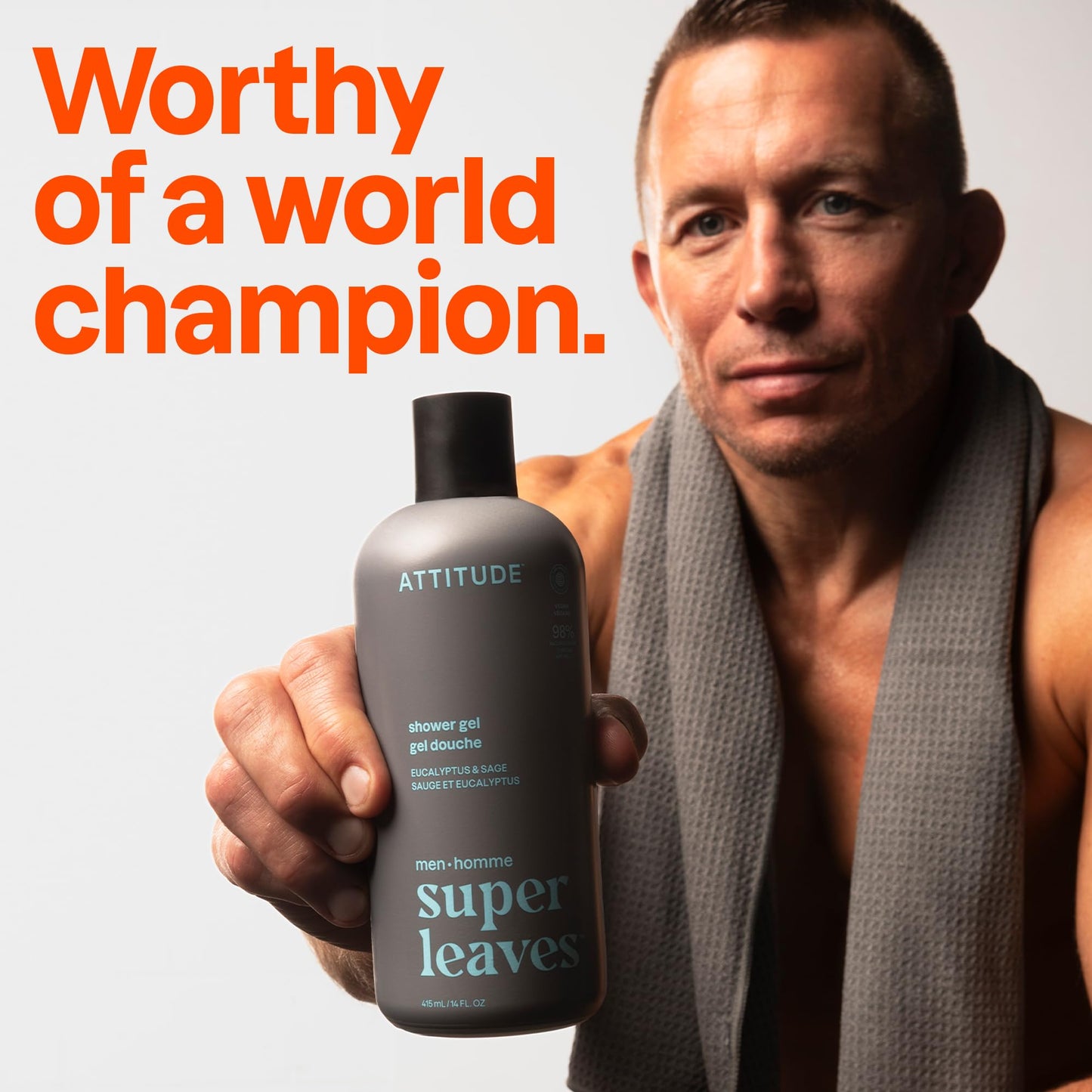 ATTITUDE Shower Gel Body Wash for Men, 98% Natural Origin Ingredients, Paraben & Phthalate Free, EWG Verified, Cleanses Without Drying, Eucalyptus