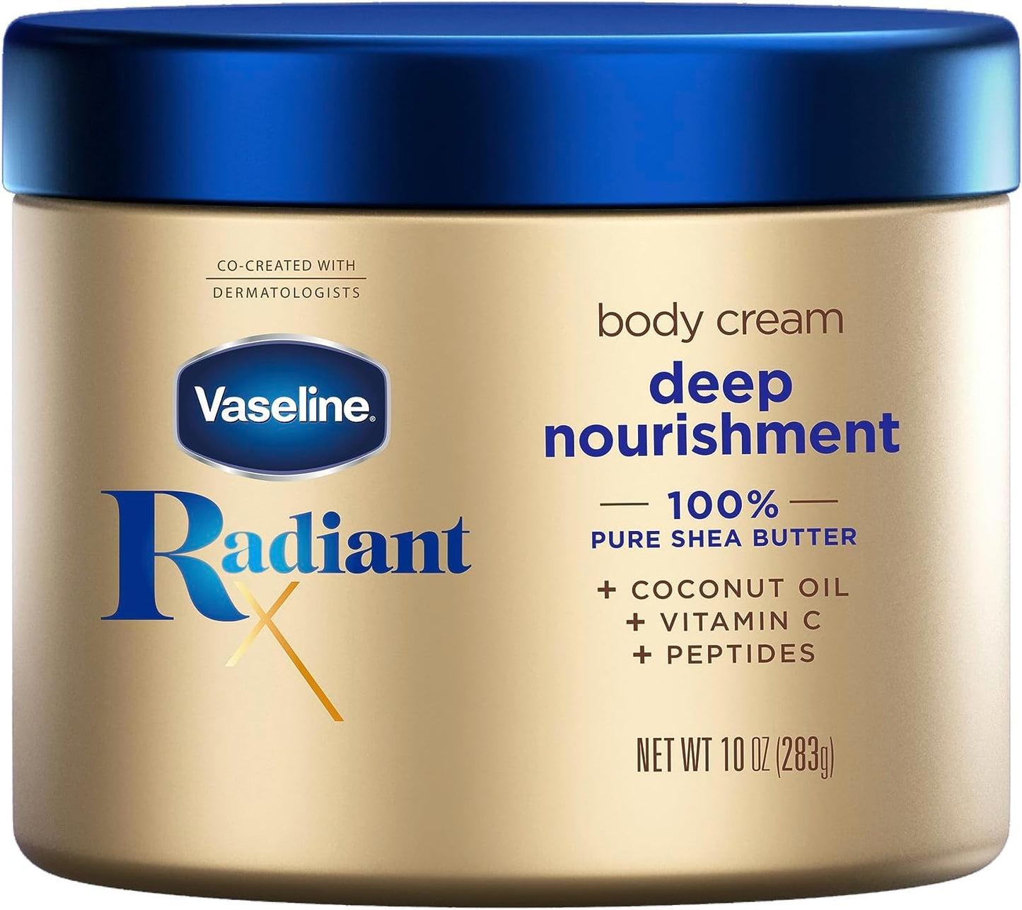 Vaseline Radiant X Deep Nourishment Body Cream 100% Pure Shea Butter, Coconut Oil, Vitamin C, & Peptides 10 oz (Pack of 6) Beauty and Personal Care Vaseline Default Title