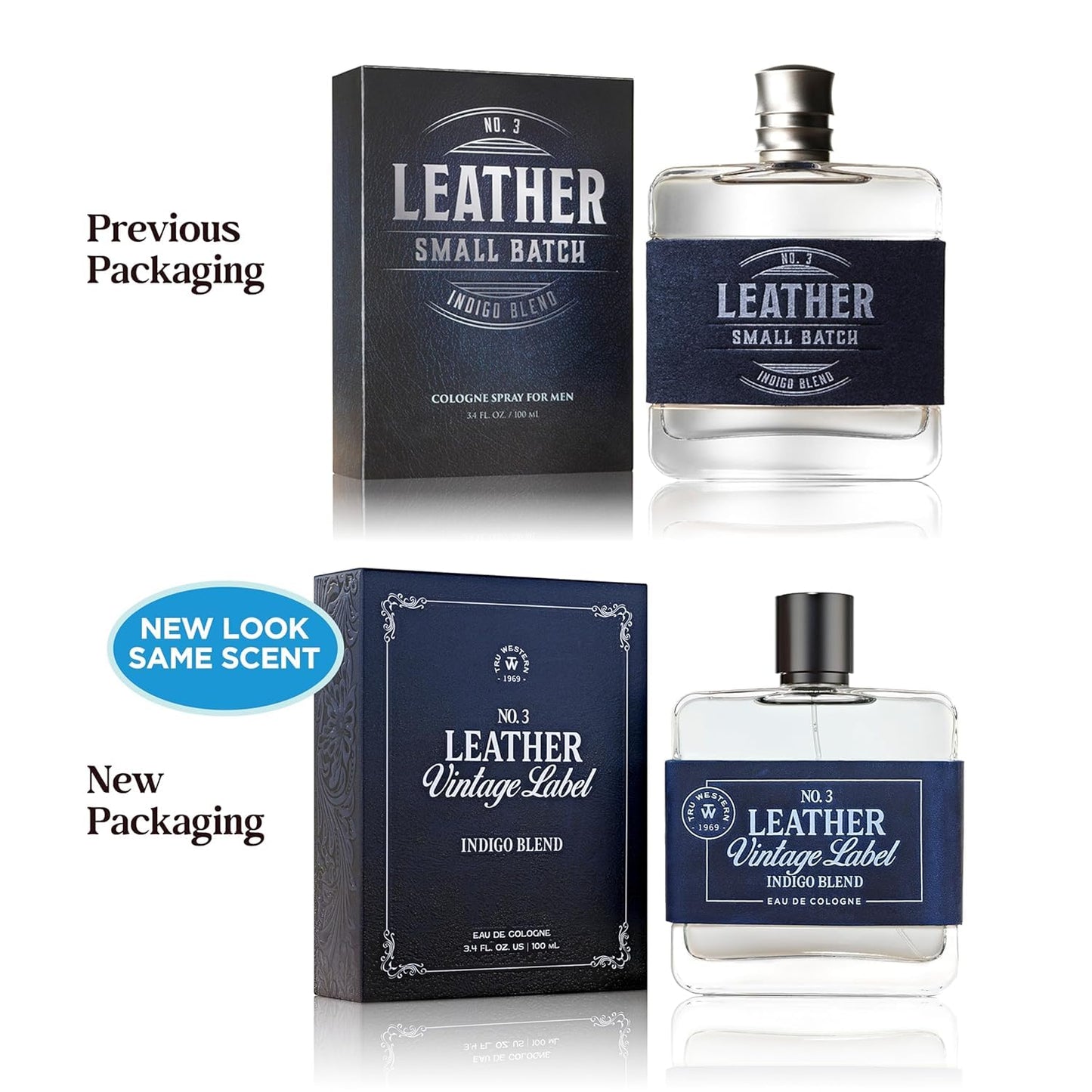 Leather No. 3 by Tru Western, Vintage Label Indigo Blend, 3.4 fl oz (100 ml), with Notes of Velvety Citrus, Blue Vetiver, Wild Lavender, and Sueded Beauty & Personal Care Tru Fragrance Beauty