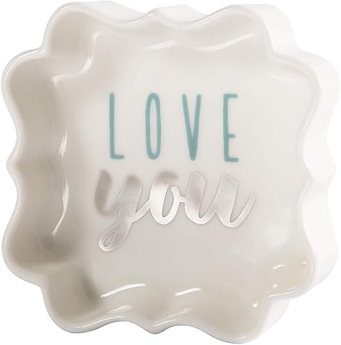Pavilion - Love You - Teal & Silver - 3 Inch Mini Jewelry Dish with Gift Box