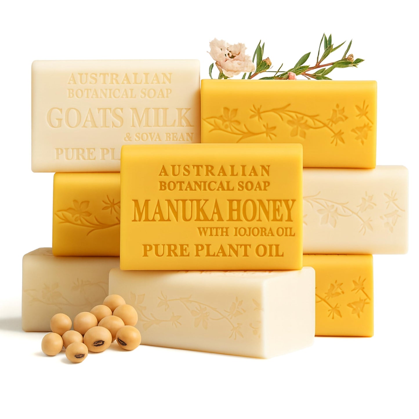 Australian Botanical Goats Milk Soap and Manuka Honey 6.6 OZ, Triple Milled Bars made with a Natural Soap Base and Enriched with Organic Shea Butter