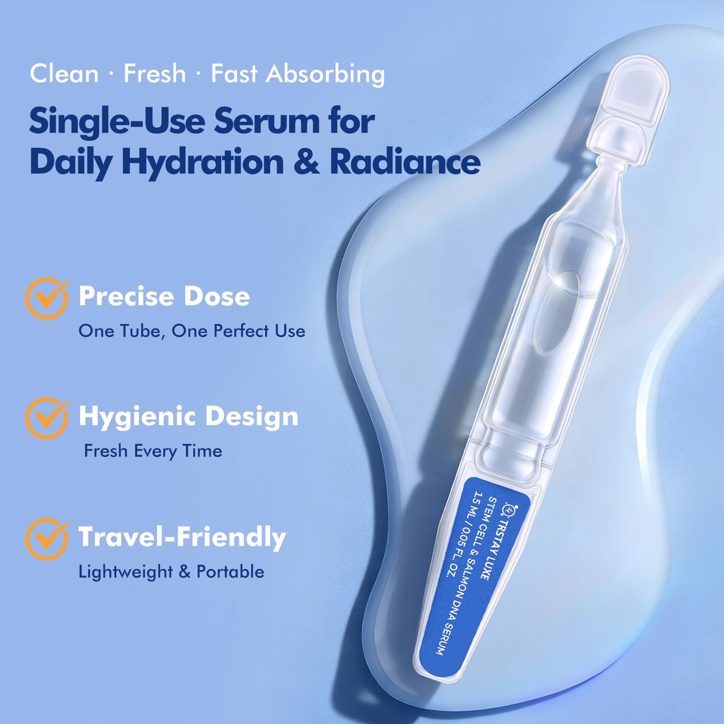 TRSTAY LUXE Stem Cell & Salmon DNA PDRN Serum - Microneedling Aftercare Anti-Aging Face Serum with Peptides & Hyaluronic Acid - 1.5 mL × 30 Vials