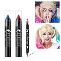 Face Paint Kit for Halloween Harley Quinn Cosplay Party Makeup for Women Girls, Red & Blue Face Body Painting Cream Blendable Sticks Red Liquid