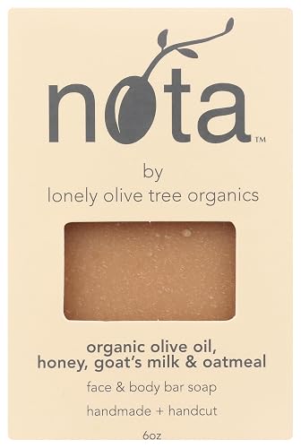 Nota Face & Body Bar Soap, Organic Olive Oil, Honey, Goat's Milk & Oatmeal, 6 Ounce (Pack of 1)