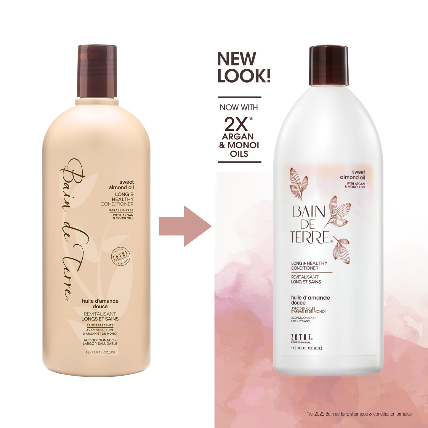Bain de Terre Sweet Almond Oil Long & Healthy Conditioner, Strength & Protection for Weak, Damaged Hair, with Argan & Monoi Oils, Paraben-Free