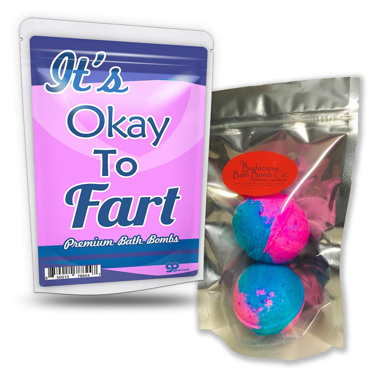 It's Okay to Fart Bath Bombs - XL Pink and Blue Fizzers for Girls - Handcrafted, Made in America, Cotton Candy Scent, 2 Count
