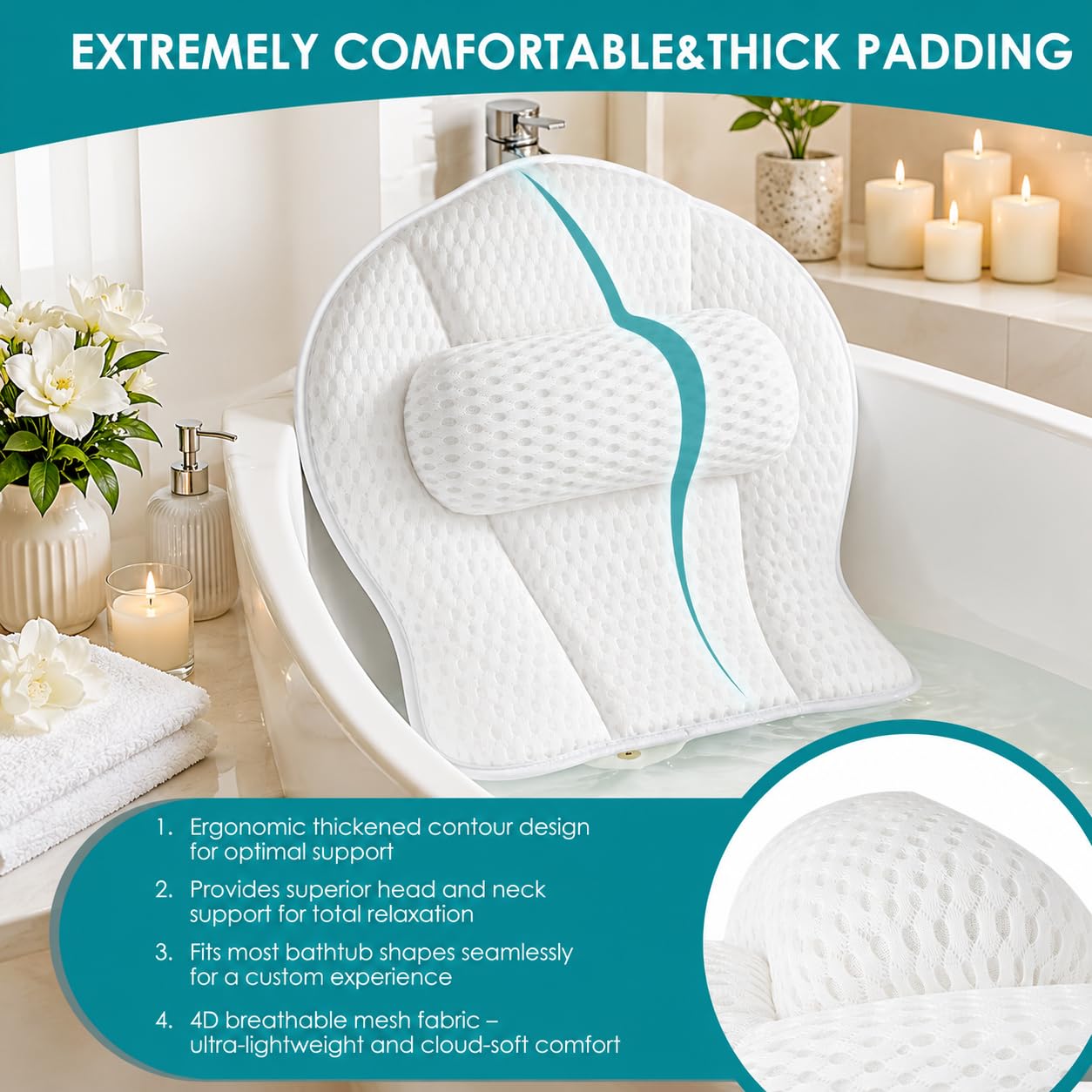 SQLHM Bath Pillow for Tub,Luxury Bath Pillow for Back,Bathtub Pillow Beauty and Personal Care SQLHM