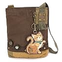CHALA Patch Cross-Body Women Handbag, Canvas Messenger Bag - Orange Tabby Cat - Dark Brown