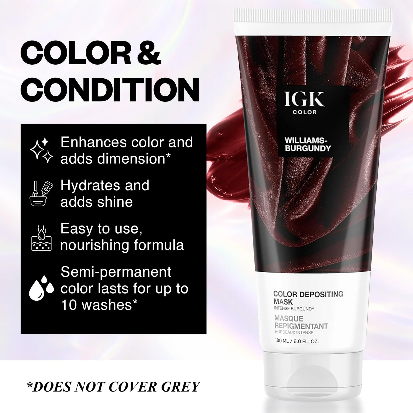 IGK Williams Burgundy | Intense Burgundy Hair Gloss + Color Depositing Mask | Boost Shine, Enhance Burgundy & Wine Tones, Refresh Color | Semi