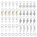 JIALEEY Hair Braid Rings, 50PCS Hair Loops Clips Silver Ring Shell Leaves Star Conch Snowflake Pendant Charms Set Hair Clip Headband Accessories